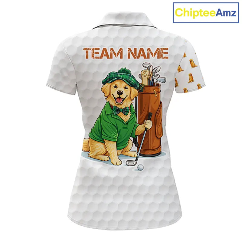 Funny Womens golf polo shirts custom Golden retriever golf pattern white ladies golf shirts NQS11519