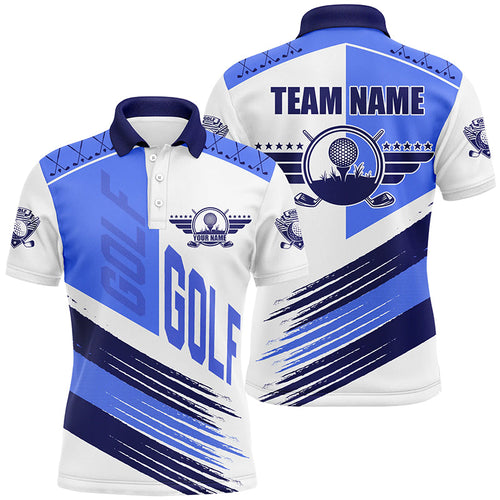 Blue and white golf clubs Mens golf polo shirts custom team golf shirts, golf attire for men NQS7505