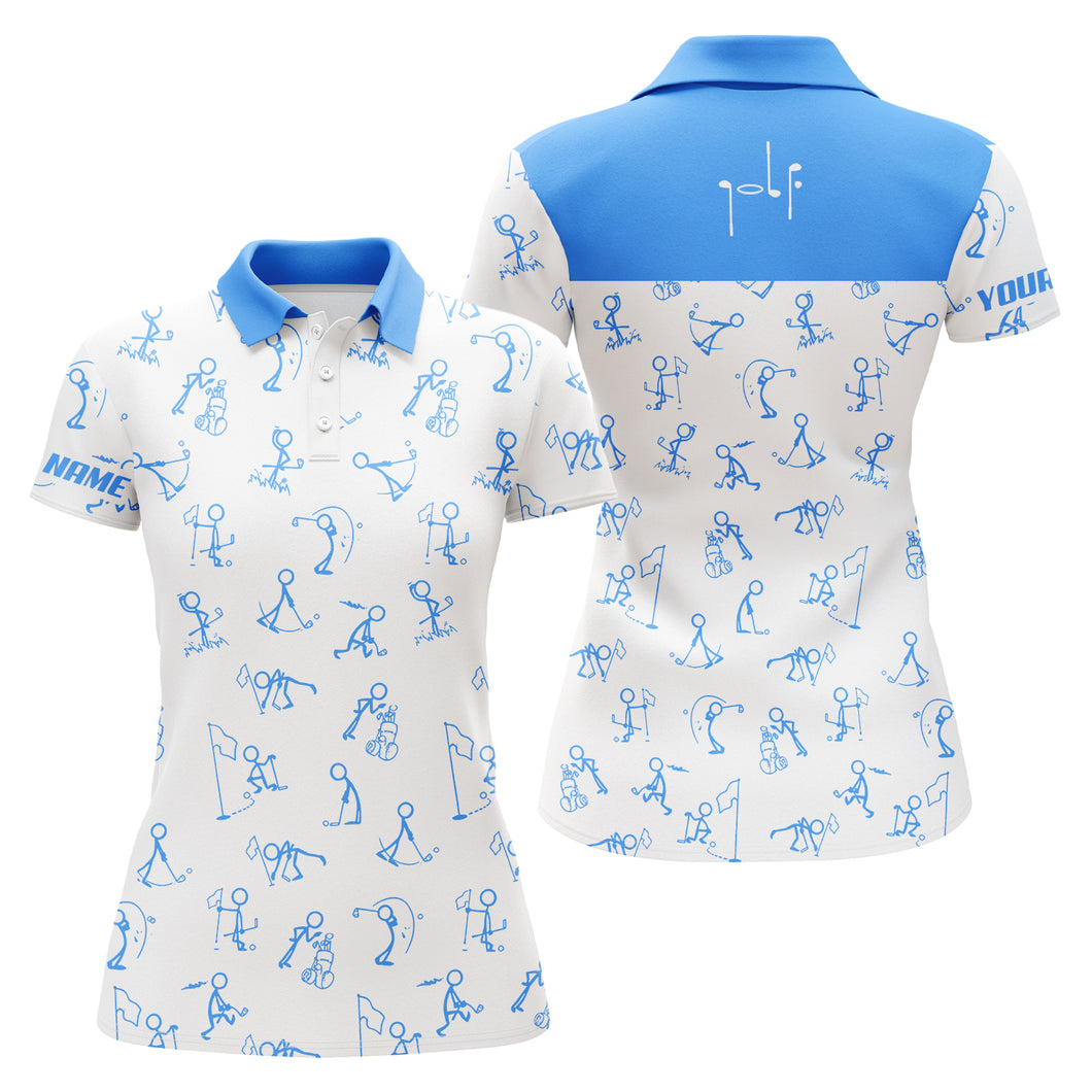Womens golf polo shirts custom name funny golf pattern, blue polo shirt golf outfit women golf tops NQS5517
