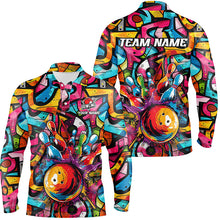 Load image into Gallery viewer, Colorful Graffiti pattern Mens Bowling polo, quarter zip shirt Custom Bowling Team League Jerseys NQS7664