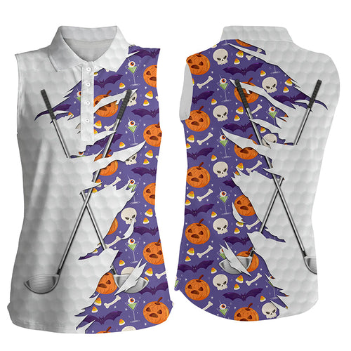 Purple Halloween golf pattern white golf ball skin Women sleeveless polo shirt golf clubs outfit women NQS8087