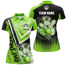 Load image into Gallery viewer, Black and Green Womens bowling Polo, Quarter zip shirts custom Team bowling jerseys bowling outfits NQS8093