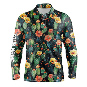 Personalized colorful cactus flower pattern mens golf polo shirts custom cactus golf shirt for men NQS8318