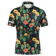 Load image into Gallery viewer, Personalized colorful cactus flower pattern mens golf polo shirts custom cactus golf shirt for men NQS8318