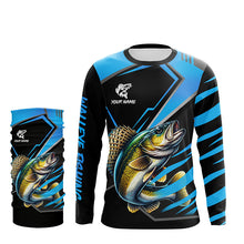 Load image into Gallery viewer, Black and Blue Walleye fishing custom fishing team jerseys, sport fishing shirts NQS8509