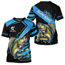 Load image into Gallery viewer, Black and Blue Walleye fishing custom fishing team jerseys, sport fishing shirts NQS8509