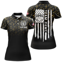 Load image into Gallery viewer, Womens bowling shirt Custom Gold Christmas pattern American flag patriotic bowling team jerseys NQS8756