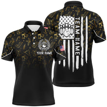 Load image into Gallery viewer, Mens bowling shirt Custom Gold Christmas pattern American flag patriotic bowling team jerseys NQS8756