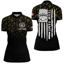 Load image into Gallery viewer, Womens bowling shirt Custom Gold Christmas pattern American flag patriotic bowling team jerseys NQS8756