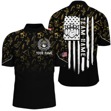 Load image into Gallery viewer, Mens bowling shirt Custom Gold Christmas pattern American flag patriotic bowling team jerseys NQS8756