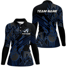 Load image into Gallery viewer, Black and Blue Bowling Polo, Quarter Zip shirts for Women custom Team Bowling Jerseys, Bowlers Outfit NQS8762