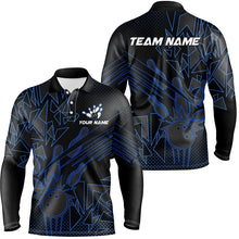 Load image into Gallery viewer, Black and Blue Bowling Polo, Quarter Zip shirts for Men custom Team Bowling Jerseys, Bowlers Outfit NQS8762