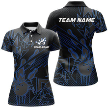 Load image into Gallery viewer, Black and Blue Bowling Polo, Quarter Zip shirts for Women custom Team Bowling Jerseys, Bowlers Outfit NQS8762