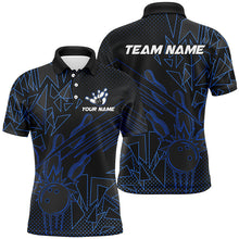 Load image into Gallery viewer, Black and Blue Bowling Polo, Quarter Zip shirts for Men custom Team Bowling Jerseys, Bowlers Outfit NQS8762