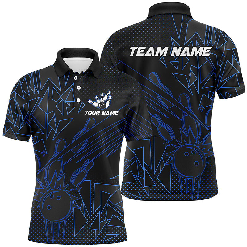 Black and Blue Bowling Polo, Quarter Zip shirts for Men custom Team Bowling Jerseys, Bowlers Outfit NQS8762