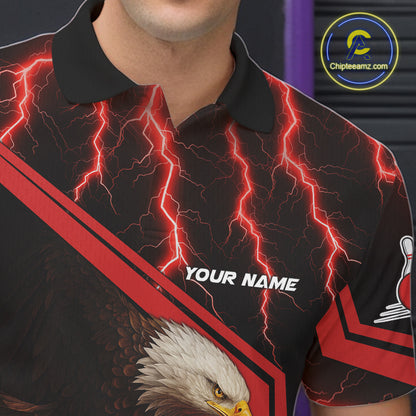 Black and Red Flame Lightning Thunder Eagle Bowling Shirts for Men Custom Bowling Team League Outfit NQS10917