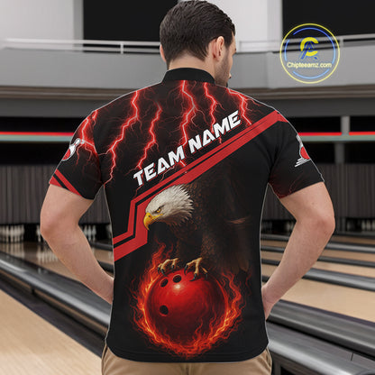 Black and Red Flame Lightning Thunder Eagle Bowling Shirts for Men Custom Bowling Team League Outfit NQS10917