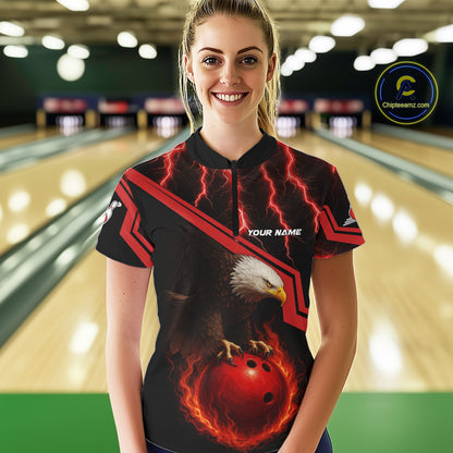 Black & Red Flame Lightning Thunder Eagle Bowling Shirts for Women Custom Bowling Team League Outfit NQS10917