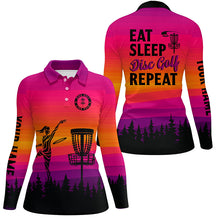 Load image into Gallery viewer, Gradient pattern Women Disc golf polo shirts custom Eat sleep Disc golf repeat frisbee golf jerseys NQS8999