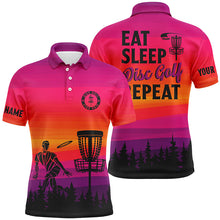 Load image into Gallery viewer, Gradient pattern Mens Disc golf polo shirts custom Eat sleep Disc golf repeat frisbee golf jerseys NQS8999