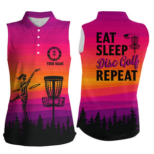 Gradient pattern Women disc golf sleeveless polo Shirt custom Eat sleep Disc golf repeat jerseys NQS8999