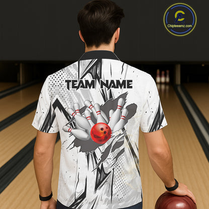Black and White Tiger Bowling Hawaiian Shirt Custom Tiger Bowling Team button up shirt NQS11298