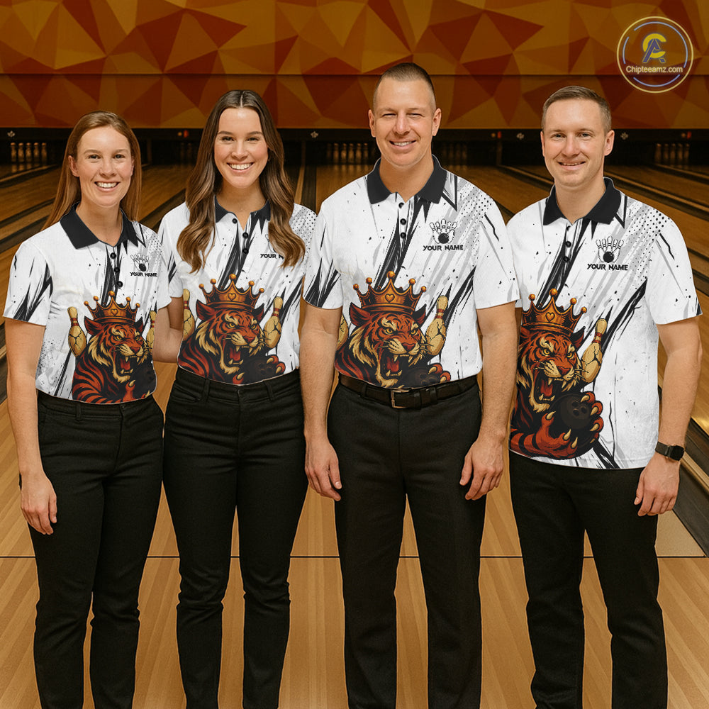 Black and White Tiger Bowling polo, 1/4 zip Shirts for Women Custom Tiger Bowling Team jerseys NQS11298