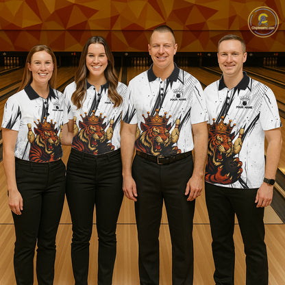 Black and White Tiger Bowling polo, 1/4 zip Shirts for Women Custom Tiger Bowling Team jerseys NQS11298