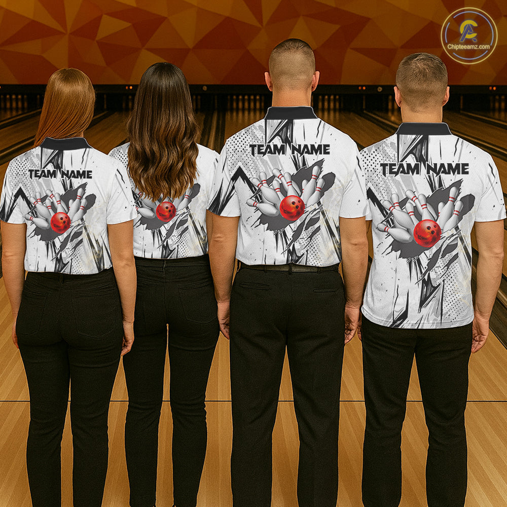 Black and White Tiger Bowling polo, 1/4 zip Shirts for Women Custom Tiger Bowling Team jerseys NQS11298