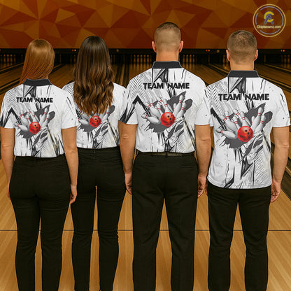 Black and White Tiger Bowling polo, 1/4 zip Shirts for Women Custom Tiger Bowling Team jerseys NQS11298