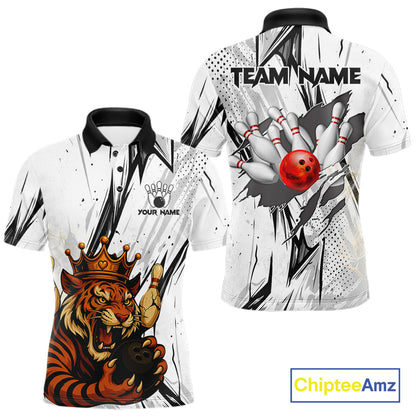 Black and White Tiger Bowling polo, 1/4 zip Shirts for Men Custom Tiger Bowling Team jerseys NQS11298