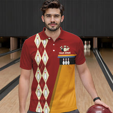 Load image into Gallery viewer, Red &amp; Yellow Retro Bowling Polo, Quarter Zip shirt for Men Custom vintage team bowling jersey NQS9579