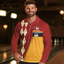 Load image into Gallery viewer, Red &amp; Yellow Retro Bowling Polo, Quarter Zip shirt for Men Custom vintage team bowling jersey NQS9579
