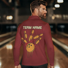 Load image into Gallery viewer, Red &amp; Yellow Retro Bowling Polo, Quarter Zip shirt for Men Custom vintage team bowling jersey NQS9579