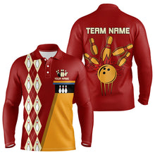 Load image into Gallery viewer, Red &amp; Yellow Retro Bowling Polo, Quarter Zip shirt for Men Custom vintage team bowling jersey NQS9579