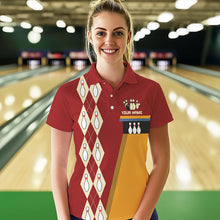 Load image into Gallery viewer, Red &amp; Yellow Retro Bowling Polo, Quarter Zip shirt for Women Custom vintage team bowling jersey NQS9579