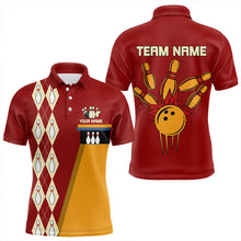 Load image into Gallery viewer, Red &amp; Yellow Retro Bowling Polo, Quarter Zip shirt for Men Custom vintage team bowling jersey NQS9579