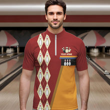 Load image into Gallery viewer, Red &amp; Yellow Retro Bowling Polo, Quarter Zip shirt for Men Custom vintage team bowling jersey NQS9579