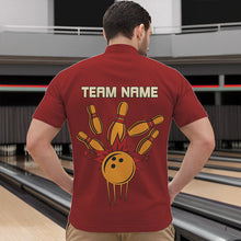 Load image into Gallery viewer, Red &amp; Yellow Retro Bowling Polo, Quarter Zip shirt for Men Custom vintage team bowling jersey NQS9579