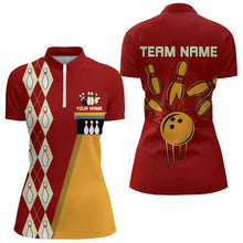 Load image into Gallery viewer, Red &amp; Yellow Retro Bowling Polo, Quarter Zip shirt for Women Custom vintage team bowling jersey NQS9579