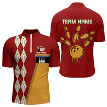 Load image into Gallery viewer, Red &amp; Yellow Retro Bowling Polo, Quarter Zip shirt for Men Custom vintage team bowling jersey NQS9579