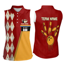 Load image into Gallery viewer, Red &amp; Yellow Retro Women Sleeveless Polo Shirt Custom vintage team bowling jersey NQS9579