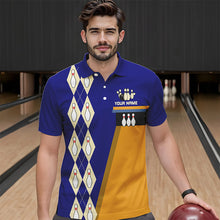 Load image into Gallery viewer, Blue &amp; Yellow Retro Bowling Polo, Quarter Zip shirt for Men Custom vintage team bowling jersey NQS9583