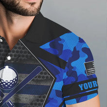 Load image into Gallery viewer, Blue Camo Golf Polo Shirts For Men Custom best mens golf wear, golfing gifts NQS9734