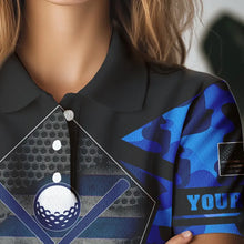Load image into Gallery viewer, Blue Camo Golf Polo Shirts For Women Custom best ladies golf wear, golfing gifts NQS9734