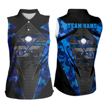 Load image into Gallery viewer, Blue Camo Womens golf shirts sleeveless Custom best ladies golf wear, golfing gifts NQS9734
