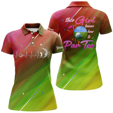 Load image into Gallery viewer, Colorful gradient Womens golf polo shirt custom this girl knows how to par tee, golf gifts for girl NQS5527