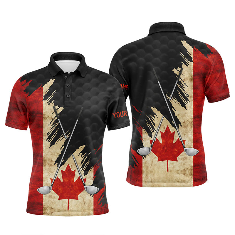 Vintage Canadian flag golf clubs patriotic custom black Mens golf polo shirts, team mens golf tops NQS7876