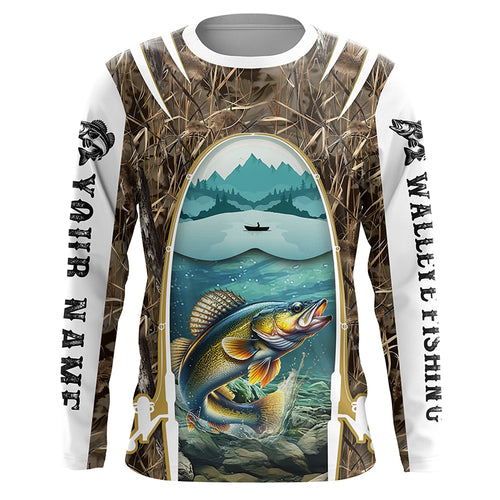 Walleye fishing Camo custom performance fishing shirt UV protection long sleeves NQS634