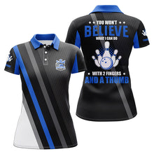 Load image into Gallery viewer, Blue &amp; black Women bowling shirts Custom you won&#39;t believe what I can do with 2 fingers and a thumb NQS8523